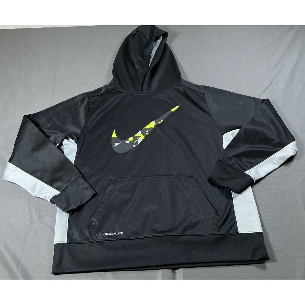 Nike Therma-FIT Hoodie Mens XL Black Grey Camo Swoosh Pullover Sweatshirt